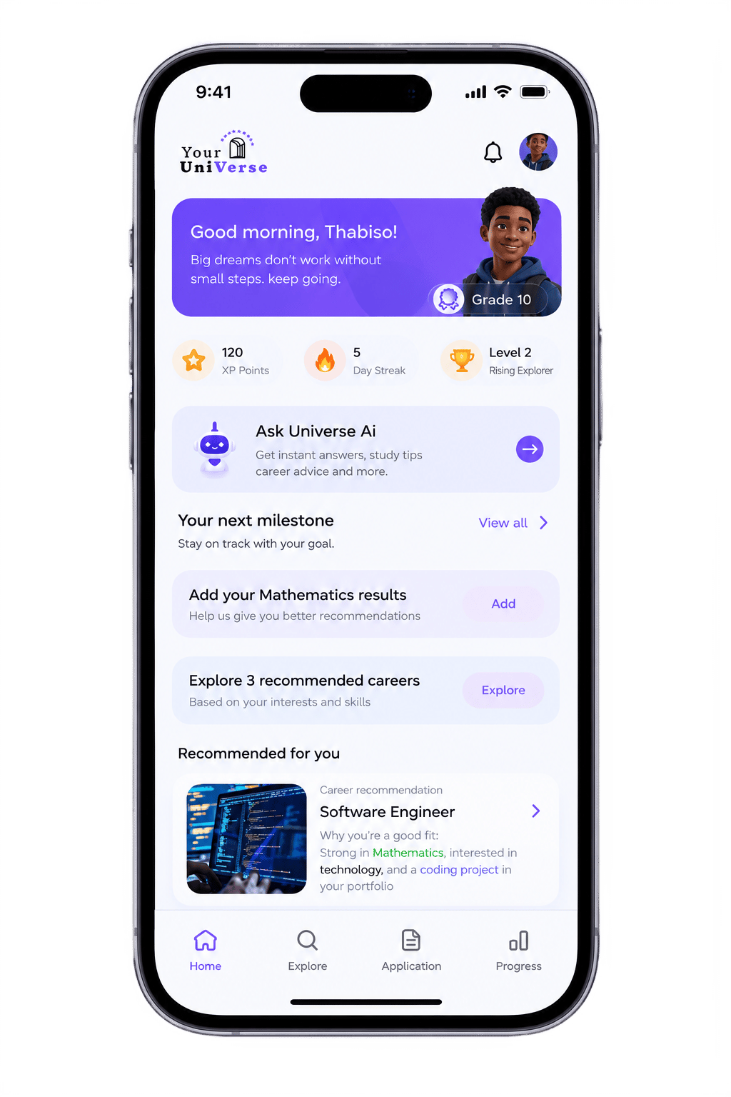 The Your-UniVerse app home screen